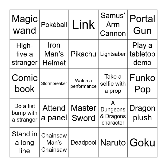 FanX 2025 Bingo Card