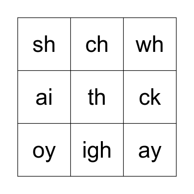 Phonics Bingo Card