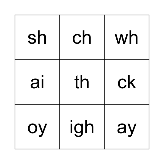 Phonics Bingo Card