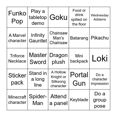 FanX 2025 Bingo Card