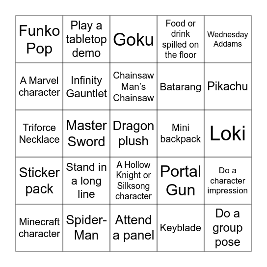FanX 2025 Bingo Card