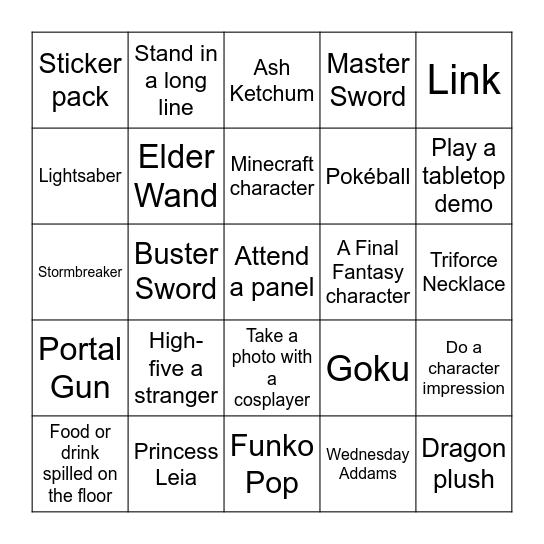 FanX 2025 Bingo Card