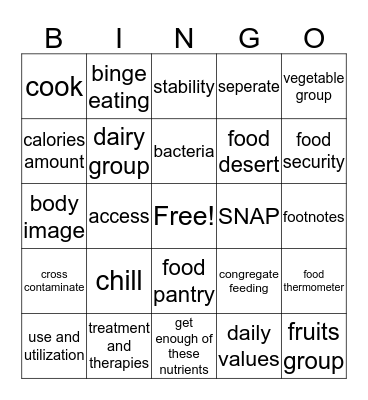 Unit 2 Bingo Card