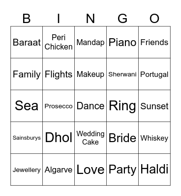 Tanya & Bhav's Wedding Bingo Card
