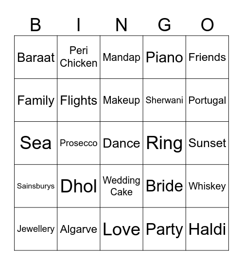 Tanya & Bhav's Wedding Bingo Card