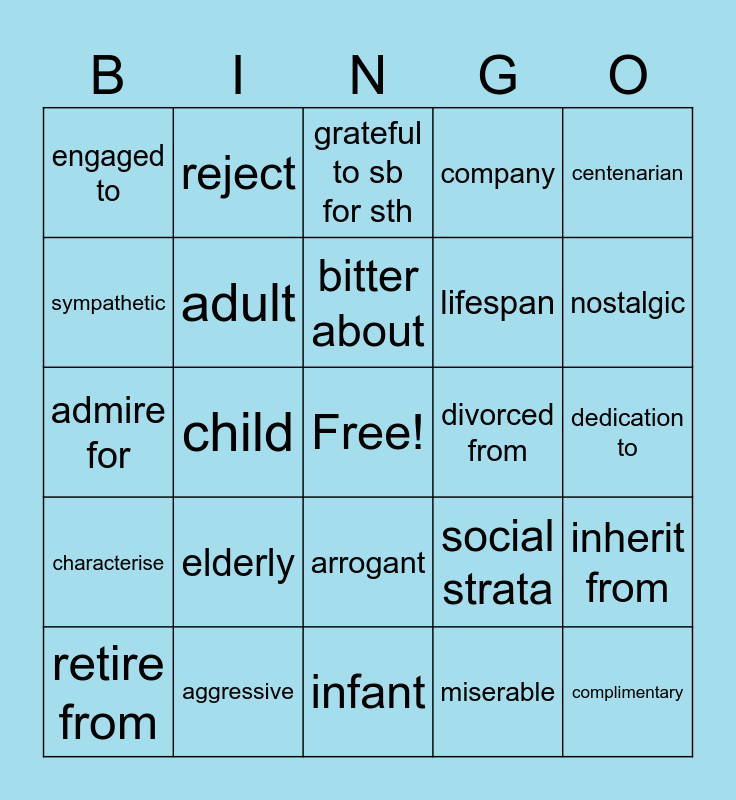 Grade 11 Unit 1 Generations Bingo Card