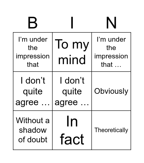Functional Phrases Bingo Card