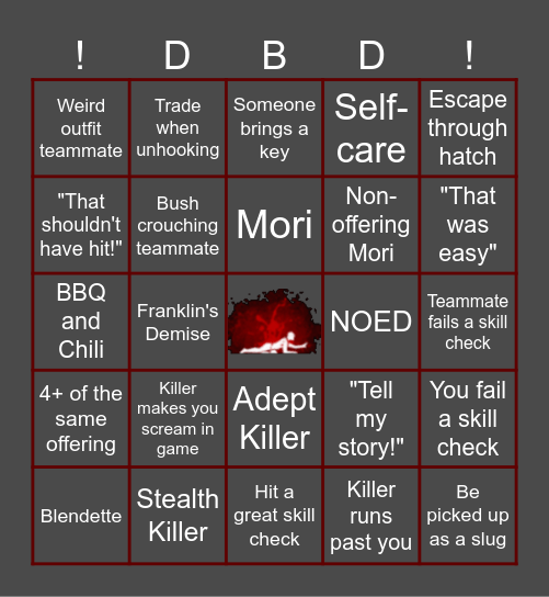 Dead by Daylight Survivor Bingo Card