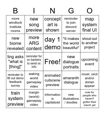 Update of the Autumn 2025 bingo Card