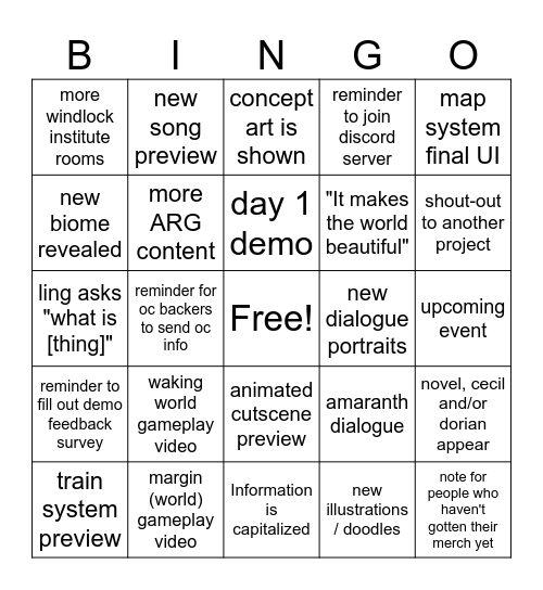 Update of the Autumn 2025 bingo Card