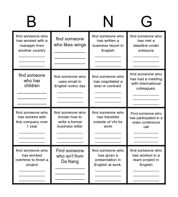 Find Someone Who! Bingo Card