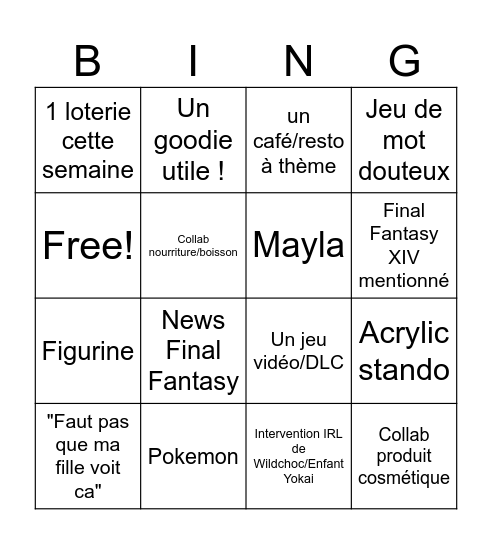 Bingo goodies Japon Bingo Card