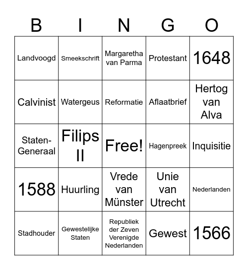 Reformatie en Opstand Bingo Card