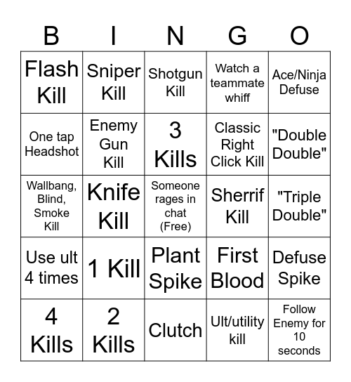 Valorant Bingo Card