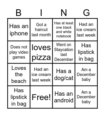 Ice-Ice Breaker! Bingo Card