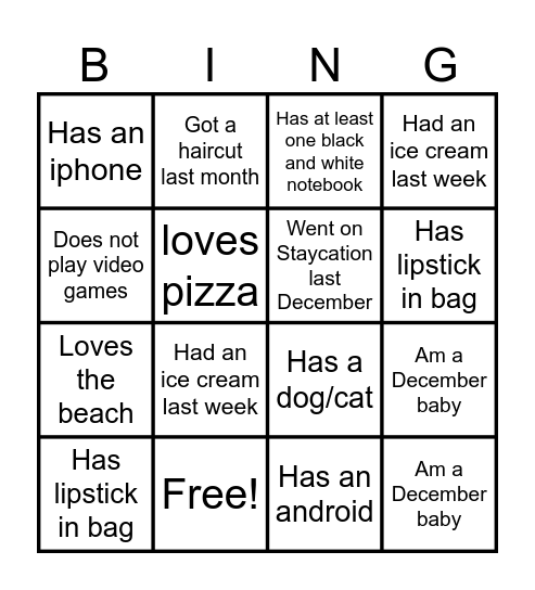 Ice-Ice Breaker! Bingo Card
