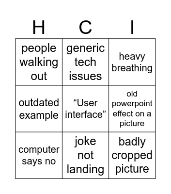 HCI&IV Bingo V2 Bingo Card