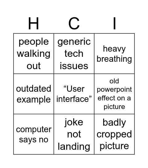 HCI&IV Bingo V2 Bingo Card
