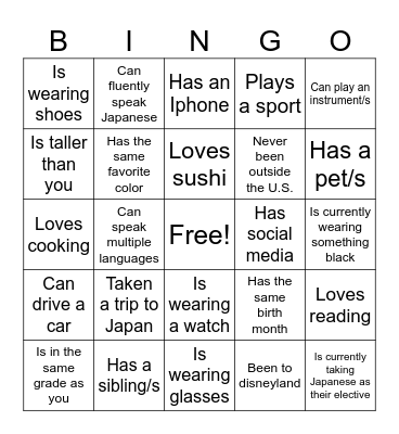 Get to Know You Bingo Card