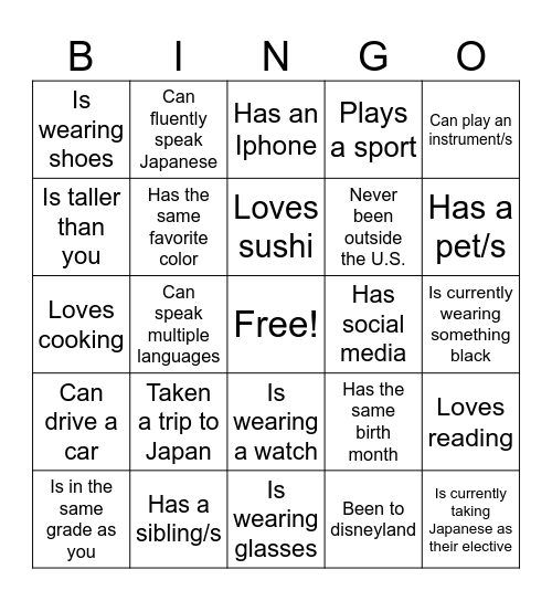 Get to Know You Bingo Card