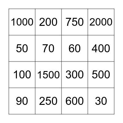 Morning Maths Bingo Card