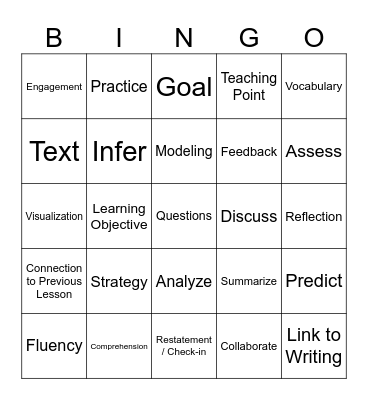 Reading Mini lessons Bingo Card