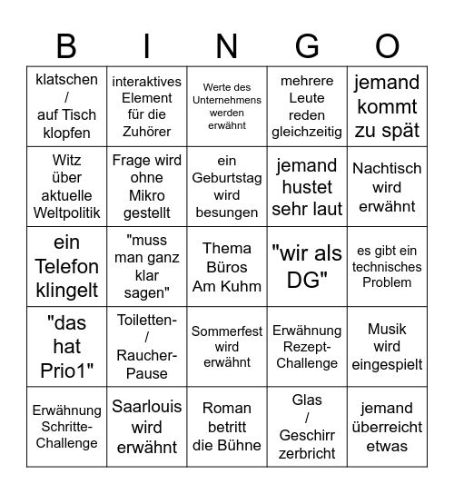 Betriebsversammlung Bingo Card