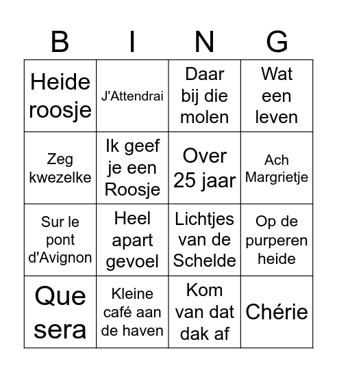 Senoirenliedjes Bingo Card
