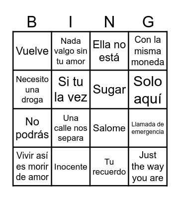 Bingo Musical Naty P Bingo Card