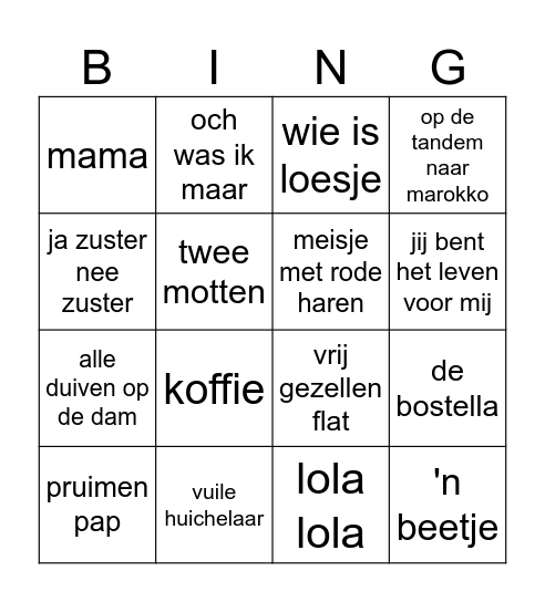 muziek bingo Card