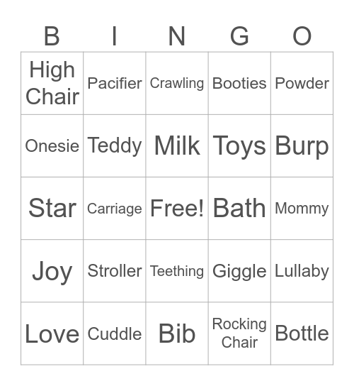 Jinal & Karan's Baby Bingo Card