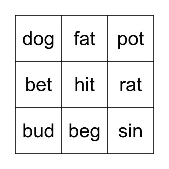 Reading drill Bingo Card