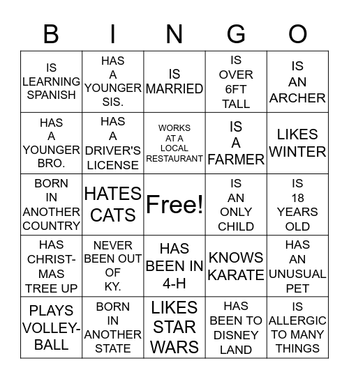 GUARDIANS BINGO Card