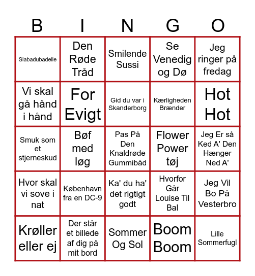 DCU´S Dansktop Musik Bingo Card