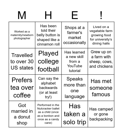 Find an MHE Colleague Who... Bingo Card
