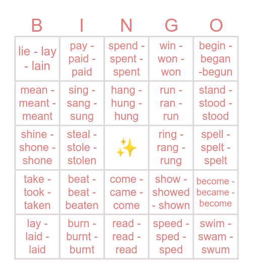 Irr. Verbs - Set 6 Bingo Card
