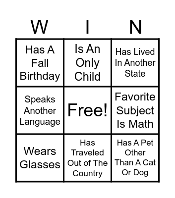 Getting to Know You Bingo Card