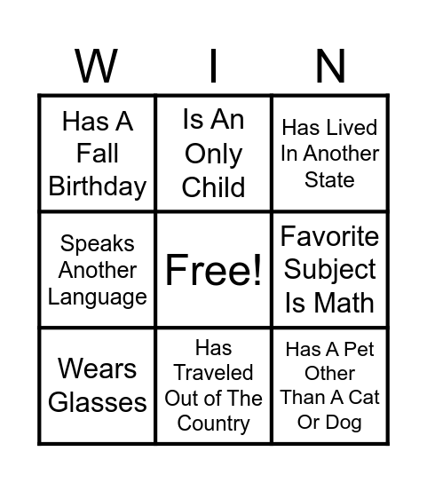 Getting to Know You Bingo Card