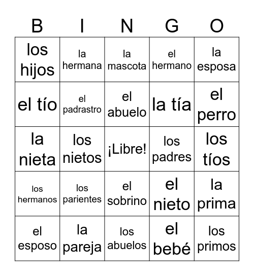 La familia Bingo Card