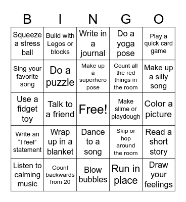 What Can I Do When I'm Angry or Frustrated? Bingo Card