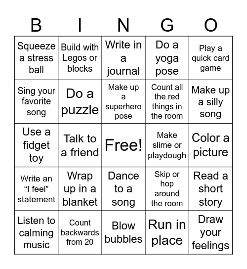 What Can I Do When I'm Angry or Frustrated? Bingo Card
