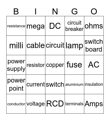 ELECTRICAL BINGO Card