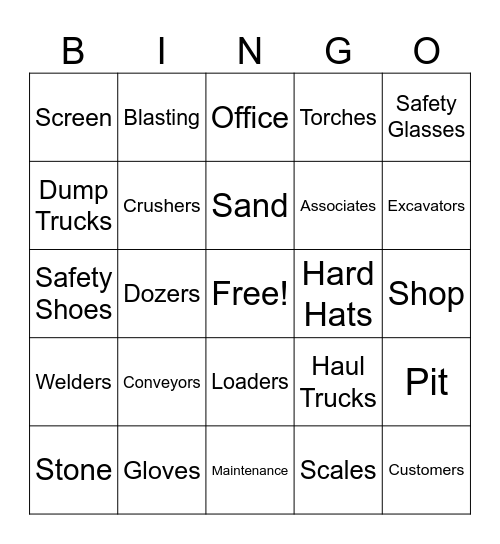 Quarry Bingo Card