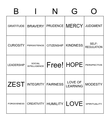 CHARACTER Bingo Card