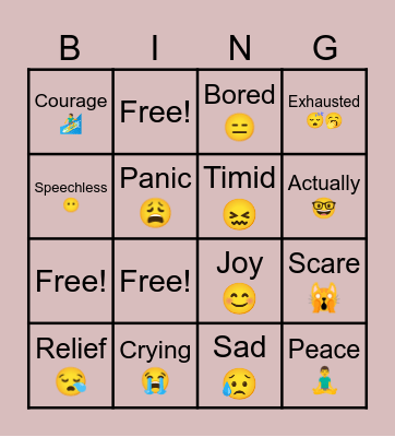 Bingo of Emotions Bingo Card