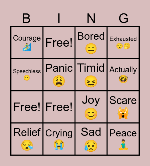 Bingo of Emotions Bingo Card