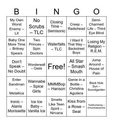 Round 2: 90s Throwback Vibes Bingo Card