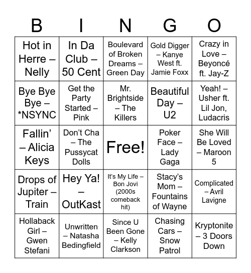 🎵 Round 3: 2000s Nostalgia Bingo Card