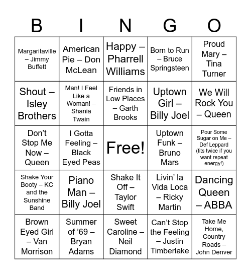 Round 4: Sing-Along Anthems Bingo Card