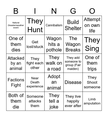 The Road Bingo Card